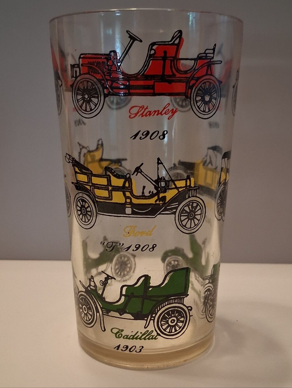 Vingate Car Retro Glass Tumbler with Red, Yellow, Green Car Prints